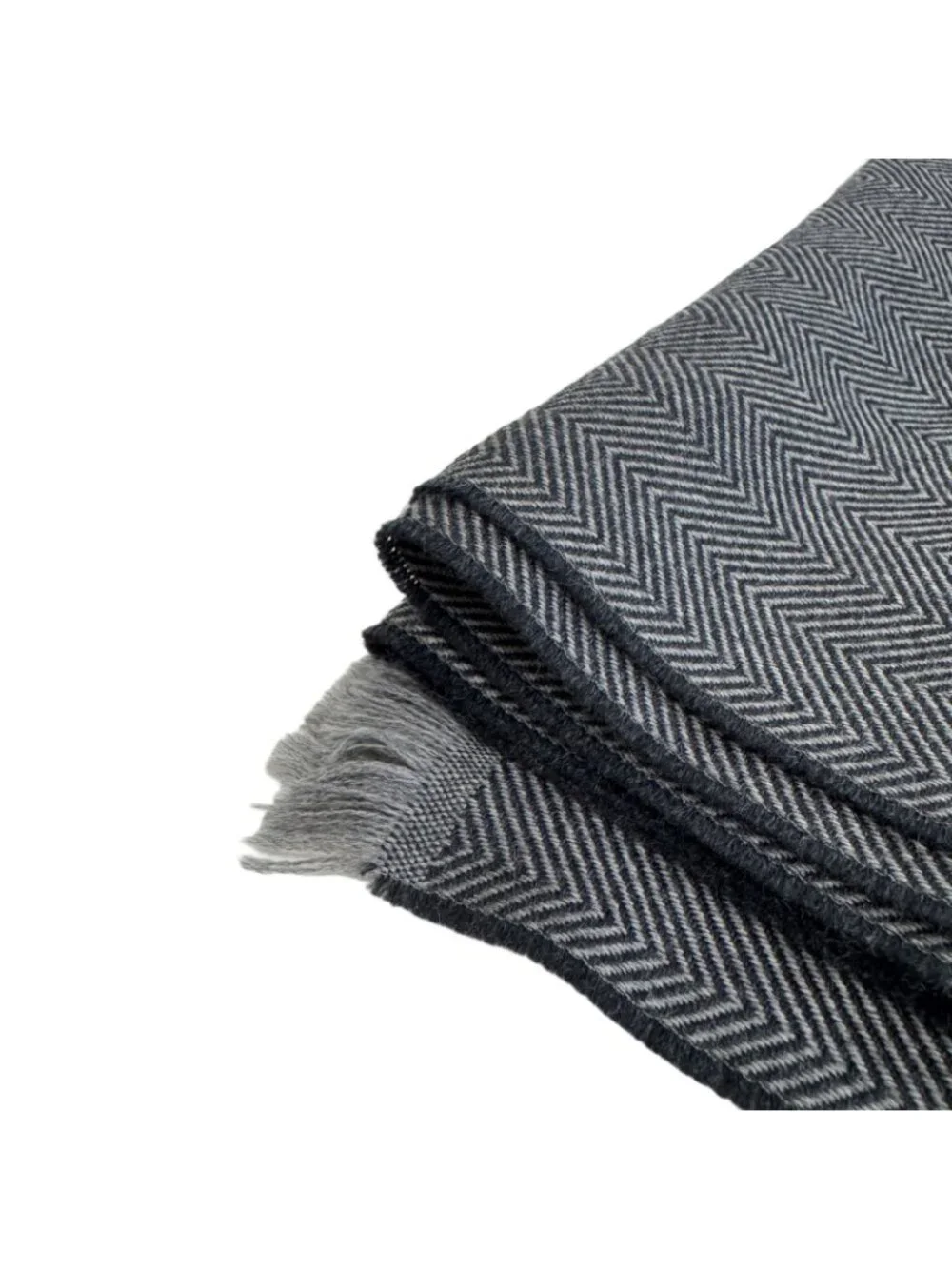 Gucci Fringe Herringbone Wool Scarf Shawl Gray Simple
